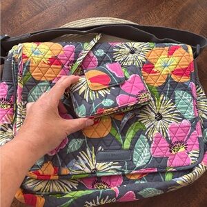 2 pcs - Vera Bradley Floral Quilted messenger bag  & wallet. Gently used